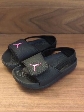 Jordan Hydro 6 Kids Black Slide Sandals with Pink Jumpman Accent